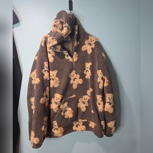 Aelfric Eden Cozy Teddy Bear Plush Fleece Pullover 1/4 Zip Hoodie Size 2XLll